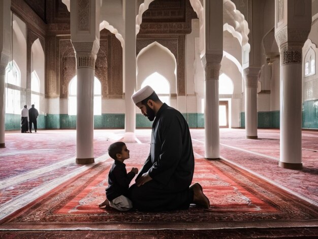 Padre e hijo yendo a la mezquita