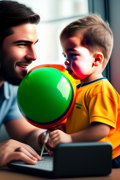 Padre e hijos en el Día del Padre Celebrando la tarjeta de felicitación del Día del Padre Feliz Generativo ai