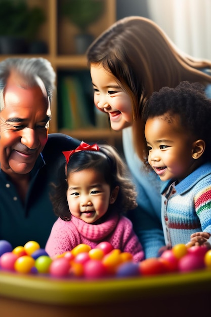 Padre e hijos en el Día del Padre Celebrando la tarjeta de felicitación del Día del Padre Feliz Generativo ai