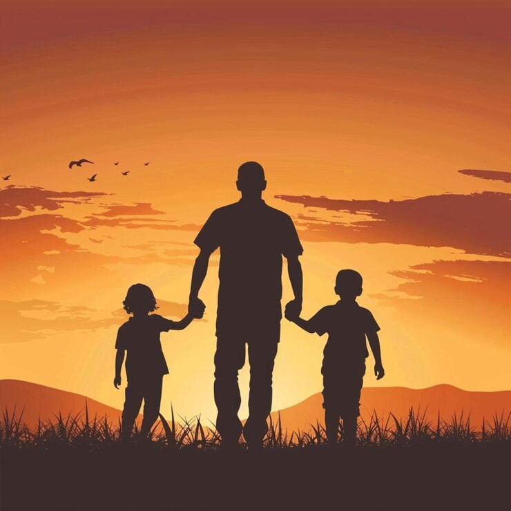 padre e hijos tomados de la mano silueta concepto ilustración estilo vectorial