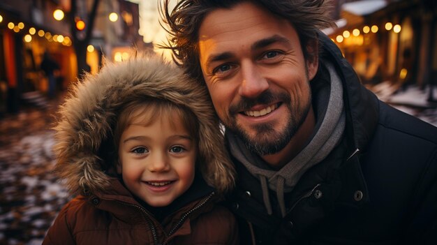 Padre feliz con un hijo y una hija encantadores