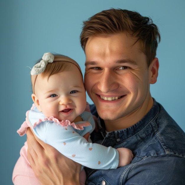 Un padre feliz sosteniendo a su sonriente hija