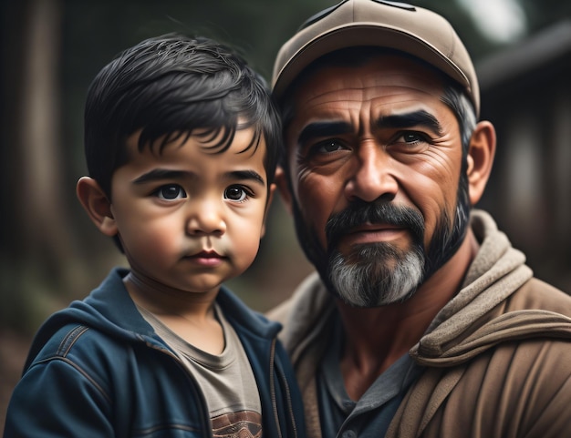 Padre héroe con su hijo valiente en el día del padre feliz con IA generativa