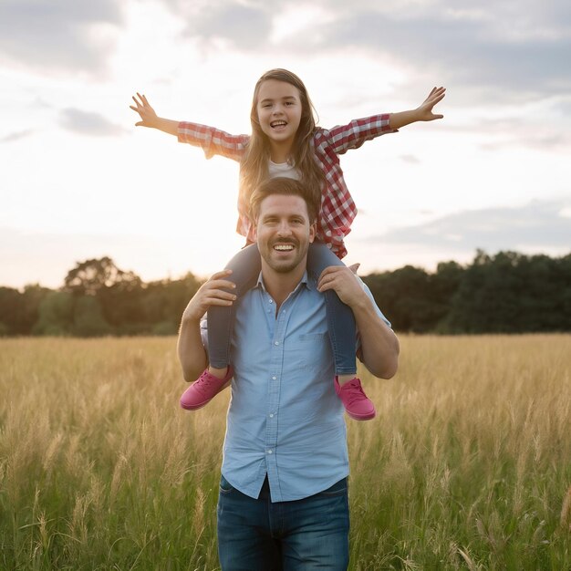 El padre y la hija se divierten juntos.