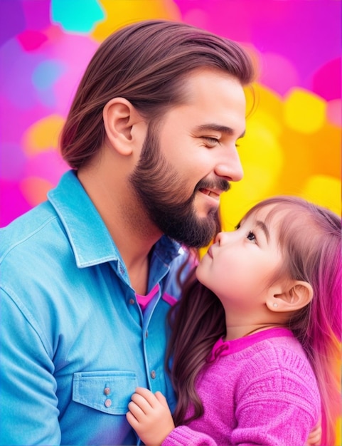 padre y hija fondo colorido