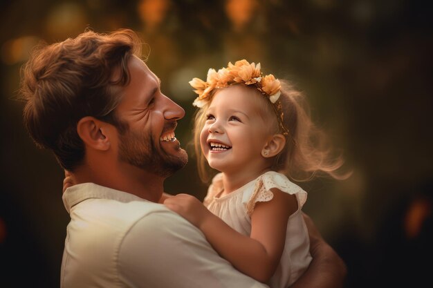 Un padre y una hija sonríen a la cámara.