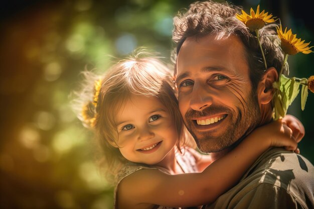 Un padre y una hija sonríen a la cámara.