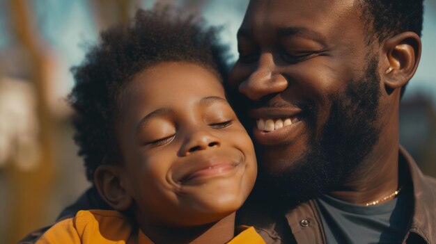 Padre y hijo afectuosos disfrutando de un momento relajado compartiendo sonrisas