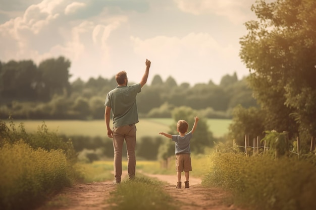 padre y hijo felices en la naturaleza