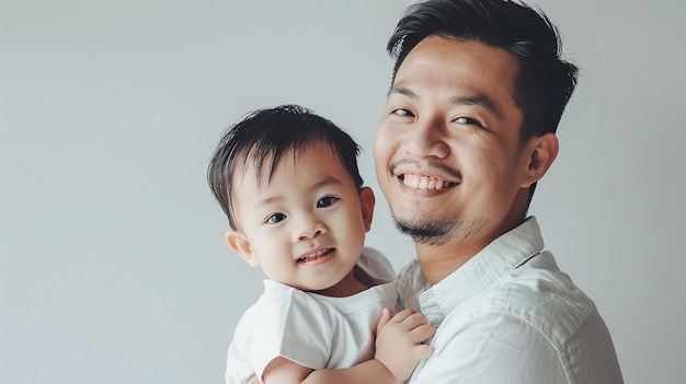 padre y hijo felices posan para una foto