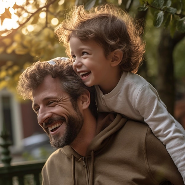 Padre con hijo a hombros IA generativa