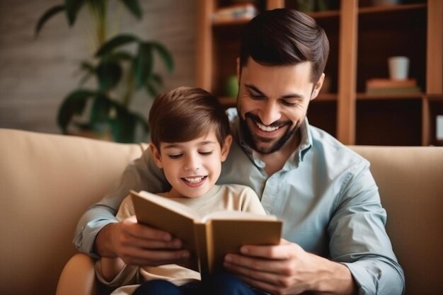 un padre y un hijo leyendo un libro juntos