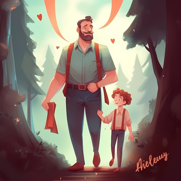 Padre con hijo padre e hijo ilustración del día del padre con padre e hijo diseño limpio ilustración feliz