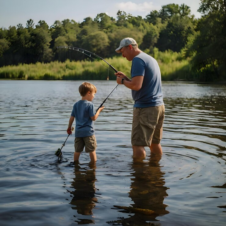 Padre y hijo pescando