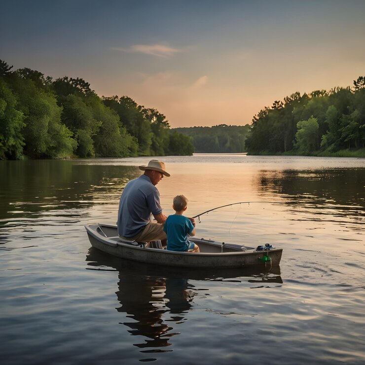 Padre y hijo pescando