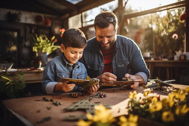 Un padre y un hijo unidos al pintar IA generativa