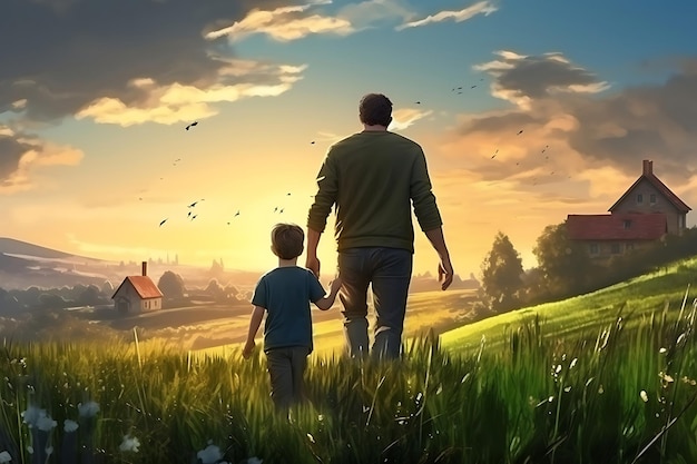 El padre y el hijo viven en el campo.