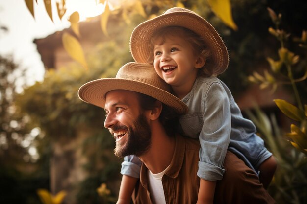 Padre jugando alegremente con el niño al aire libre, Ai generativo