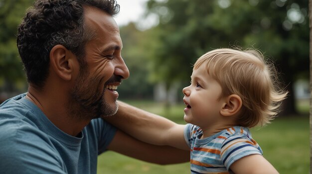 Foto un padre está jugando con su hijo.