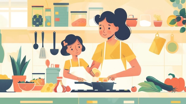 Un padre y un niño trabajando juntos en la cocina con el niño ayudando a agregar ingredientes y