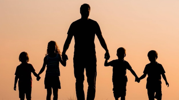 un padre y los niños tomados de la mano la silueta de un padre y el niño tomados de las manos