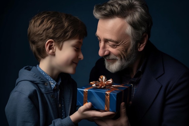 Padre recibiendo regalo de su hijo menor