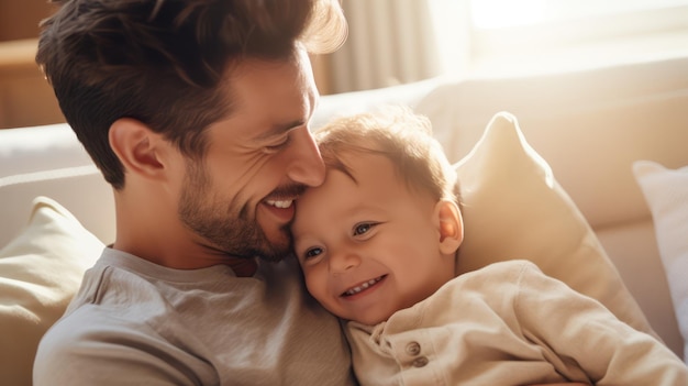 Padre sonriendo con el bebé