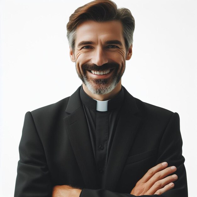 padre sorridente em fundo branco