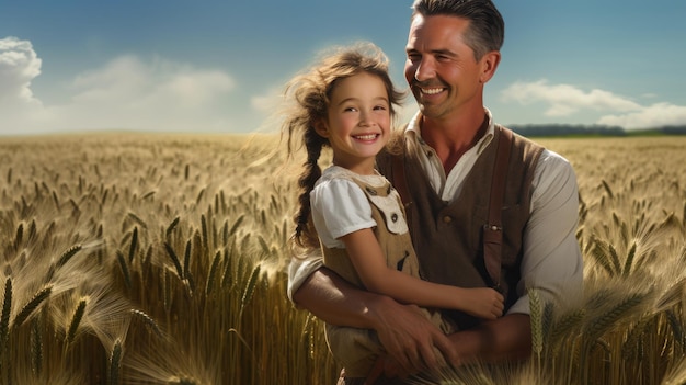 Padre y su hija en el campo de cebada