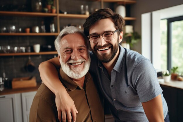 Foto padre con su hijo adulto abrazado