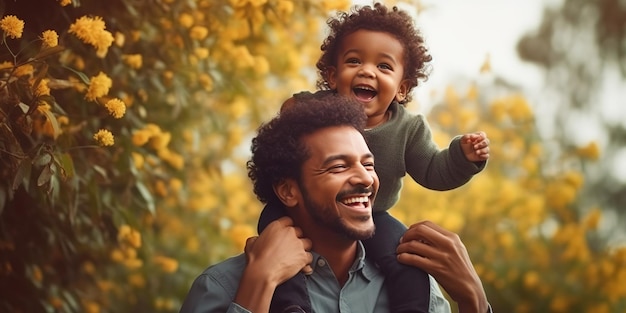 Un padre y su hijo están al aire libre en un parque.