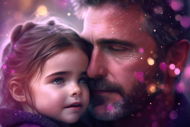 Padre con su pequeña hija Hermosos retratos emociones familiares amor Papá y su niña Día Internacional del Padre IA Generativa