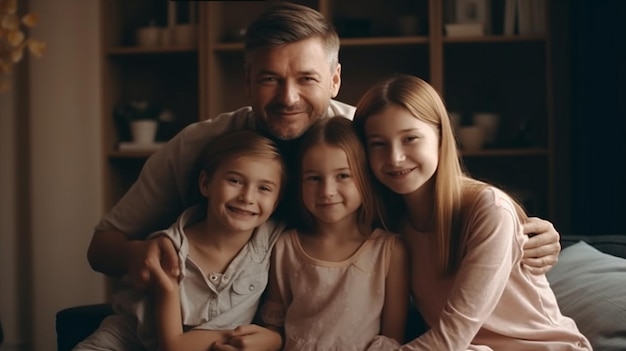 Un padre y sus dos hijos posan para una foto.