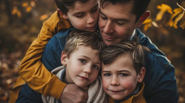 Foto un padre y sus hijos posan para una foto con sus hijos