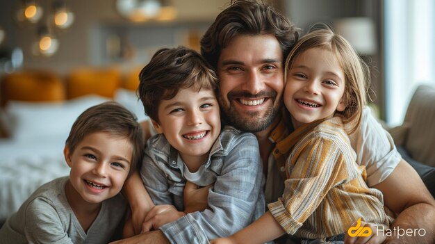 un padre y sus hijos posan para una foto con sus hijos