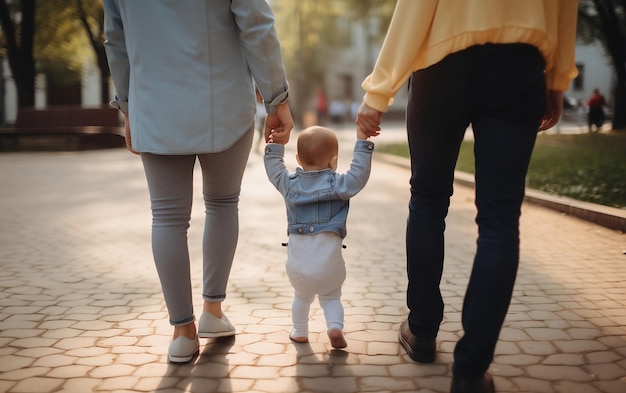 Padres caminando con el bebé en el parque Tecnología de IA generativa