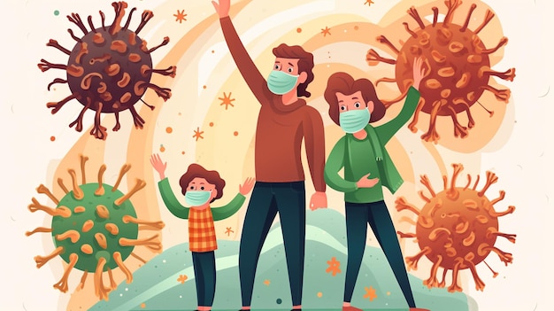 Padres felices con hijos protegidos de virus y bacterias