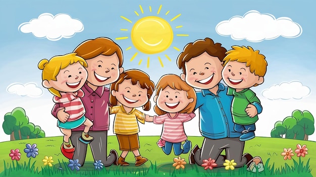 Padres con hijos en un día soleado