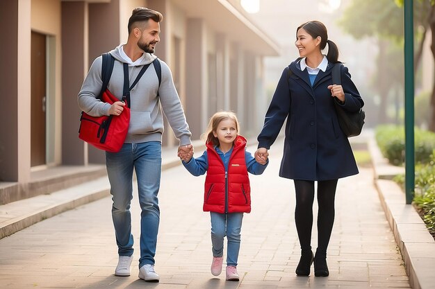 Los padres llevan a sus hijos a la escuela