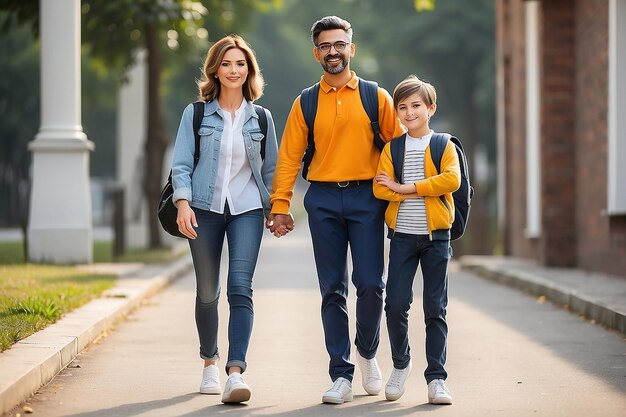 Los padres llevan a sus hijos a la escuela