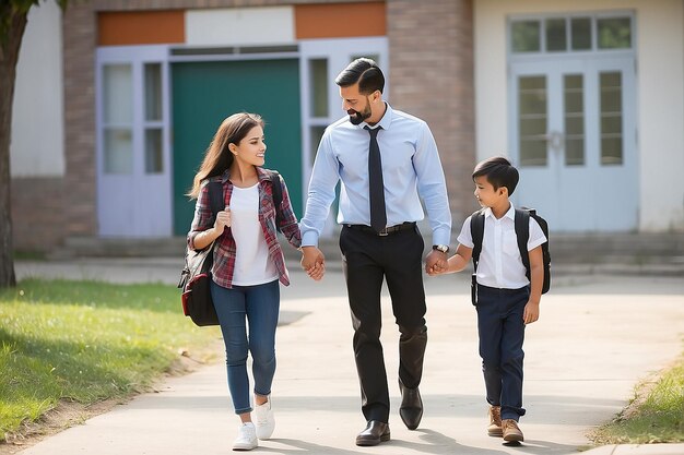 Los padres llevan a sus hijos a la escuela