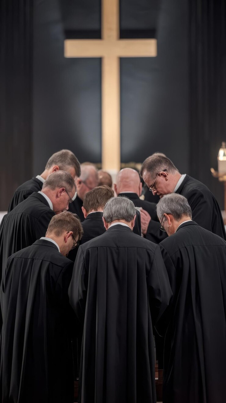 Foto padres rezando juntos na igreja