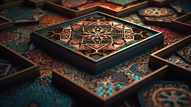 Padrões 3D geométricos abstratos com tema islâmico