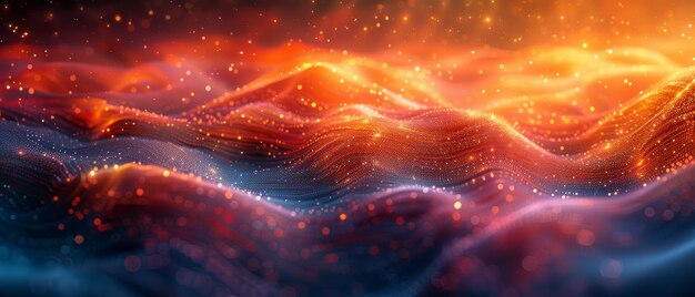 Padrões cósmicos em texturas de seda brilham com vazamentos de luz e grades abstratas criando uma exibição hipnotizante