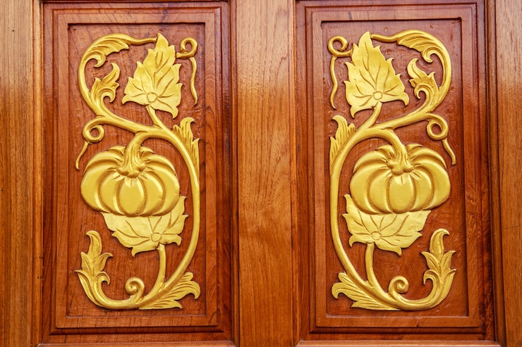 Foto padrões de fundo portas de madeira trabalhadas.