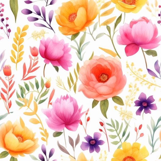 Padrões de textura de flores florais têxteis aquarela sem costura para impressão digital de tecido