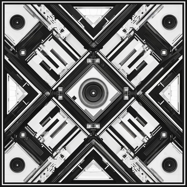 Foto padrões monocromáticos de sinfonia geométrica em visão caleidoscópica