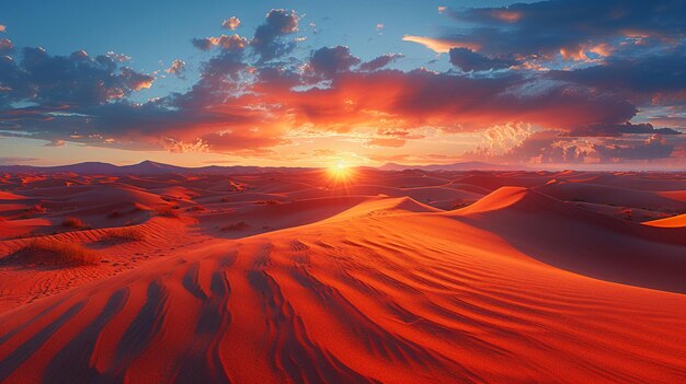 Padrões nas dunas de areia sob o pôr-do-sol