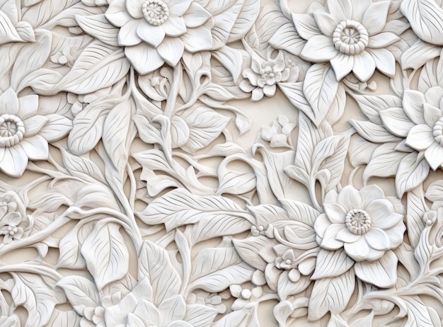 Padrões nas folhas de gesso do teto de flores brancas em gesso fundo padrão floral sem costura