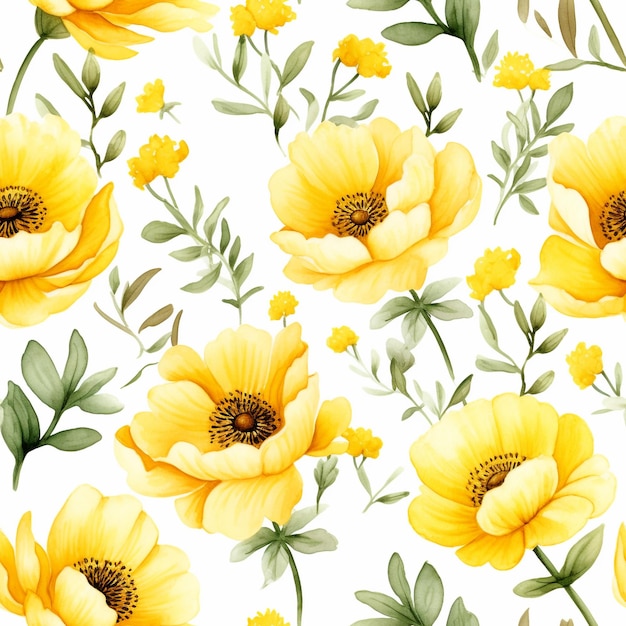 Padrões perfeitos de aquarela de flores amarelas de primavera